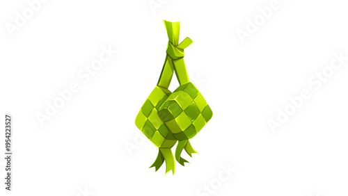 Traditional Ketupat Rice Cake for Eid al-Fitr Celebration Isolated on White