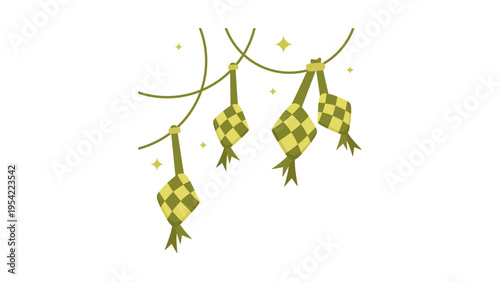 Minimalist ketupat hanging ornament for ramadan kareem and eid background