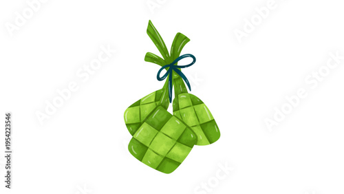 Ketupat traditional rice cake illustration for eid al-fitr and islamic holiday