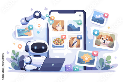 Automatic photo tagging icon flat design image simple generation kawaii minimalism system ai