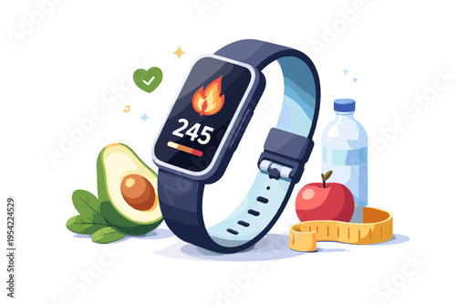 Simple kawaii generation wearable tracking band smart image icon sticker style bold outline calorie