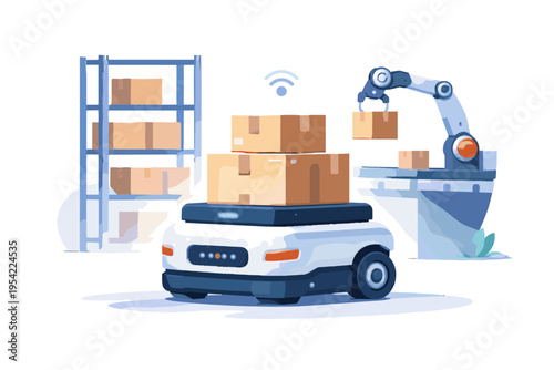 Smart icon delivery soft shadow simple image generation warehouse kawaii autonomous robot minimalism