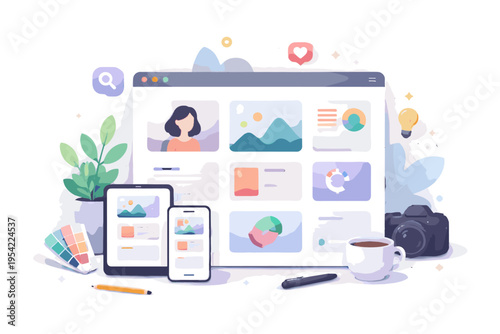 Vector image clean design portfolio digital soft shadow simple icon flat design showcase platform generation