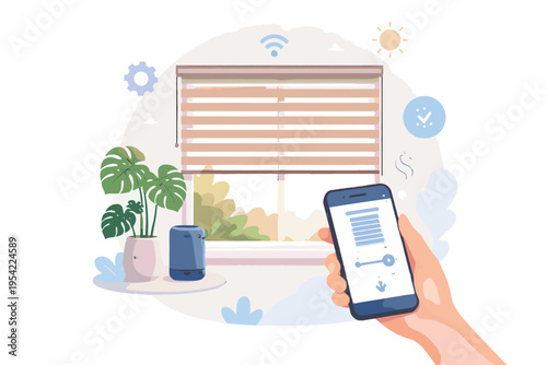 Cute illustration automation kawaii minimalism window simple smart blinds vector image home generation