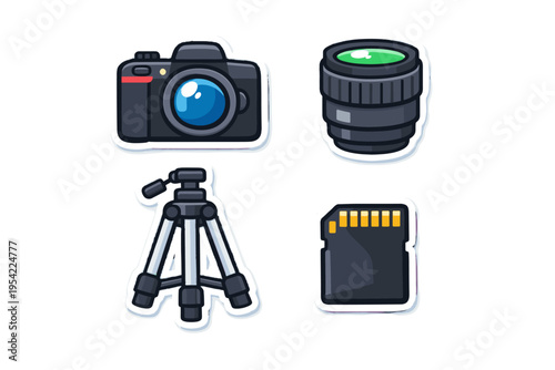 Lens vector card photography memory icon body gear camera stickers