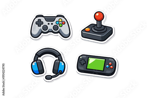 Stickers controller generation gaming vector headset joystick lifestyle simple icon console image