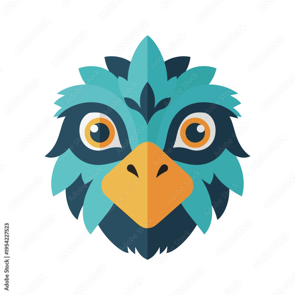 Obraz premium Stylized Blue Bird Mascot Head Icon, Flat Design, Vector Illustration