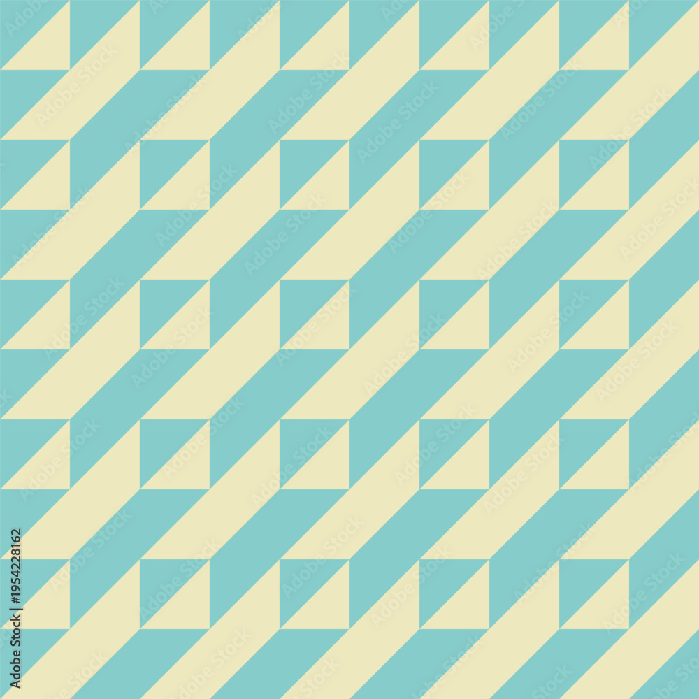 Obraz premium Seamless 1980s Retro Pastel Geometric Pattern with Teal and Pale Yellow Triangles