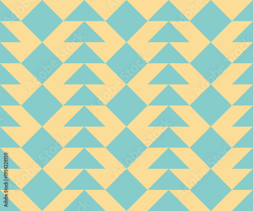Seamless 1980s Retro Geometric Pattern with Teal and Pale Yellow Interlocking Triangles