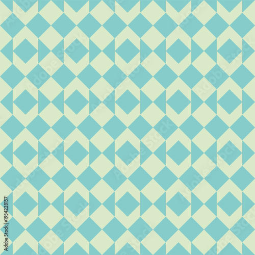 Seamless 1980s Retro Geometric Pattern in Mint Green and Teal Pastel Mosaic