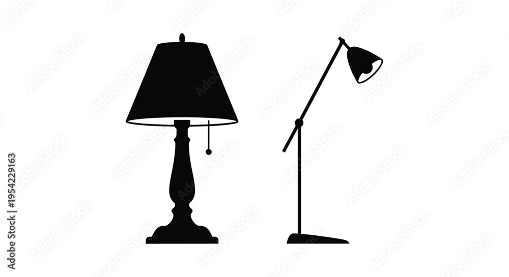 Obraz premium Two black lamps presented side by side in a stark silhouette