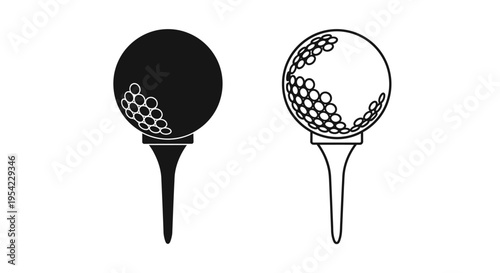 Two golf balls on tees one solid and one dimpled silhouette