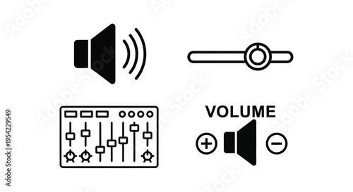 Audio controls and volume settings depicted in a stark silhouette