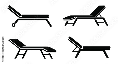 Four black lounge chairs depicted in a minimalist style silhouette