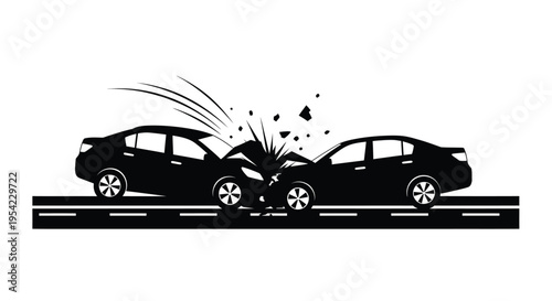 Dramatic car crash depicted in a striking black silhouette