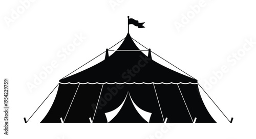 Simple black tent illustration with a flag a striking silhouette