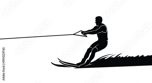 Waterskiing athlete in dynamic action captured as a striking silhouette