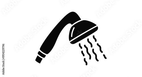 Black showerhead icon with water droplets a striking silhouette