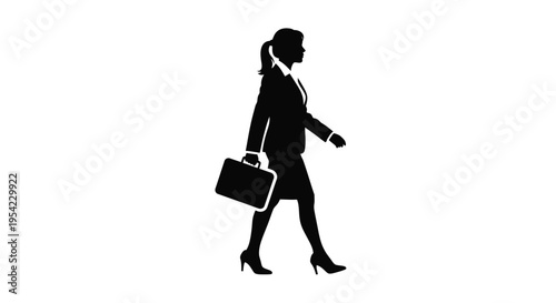 A businesswoman walking with a briefcase a striking black silhouette