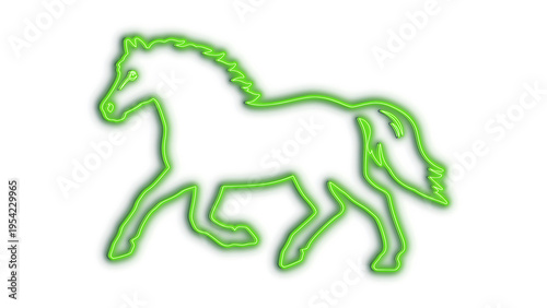 Фотография Green neon horse outline in motion on transparent background illustration