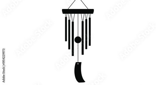 Black wind chime with rounded striker depicted as a striking silhouette