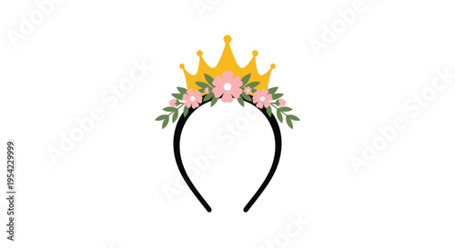Floral crown headband with pink blossoms a delicate black outline silhouette