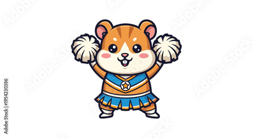 Cute Hamster Cheerleader Mascot Cartoon Illustration.
