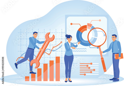 Collaborative team analyzing and optimizing business data with tools