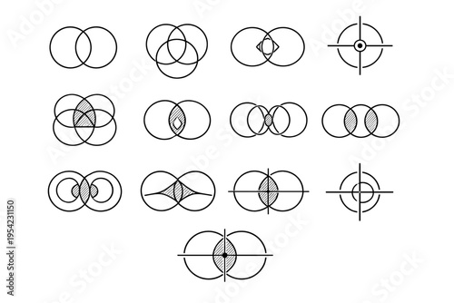 Grid intersection icon lens simple image overlap zones guide overlaps midpoint vector