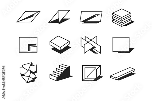 Simple fractured fold notch tile generation edge vector icon silhouette minimal image