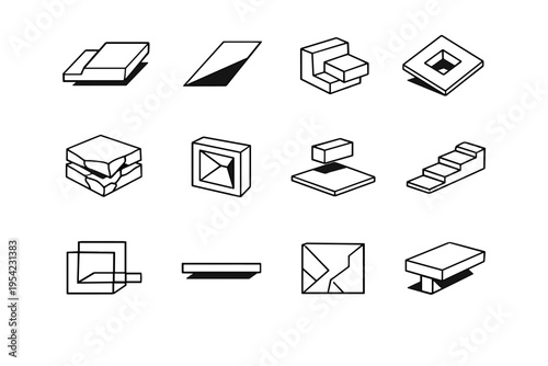 Cut vector generation icon tile block simple image prism notch minimal square