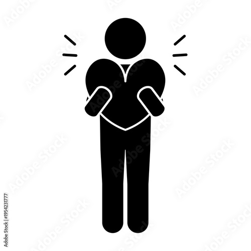 ハートを抱える人の福祉・思いやりイメージのピクトグラムイラスト