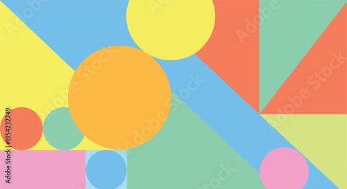 Colorful geometric abstract art featuring various shapes and hues