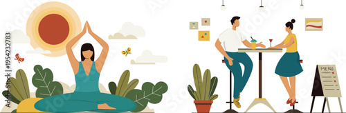 Harmony of relaxation and social dining in a vibrant outdoor setting