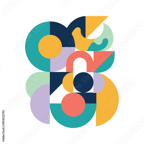 Colorful, geometric abstract design. Shapes and colors on a white background