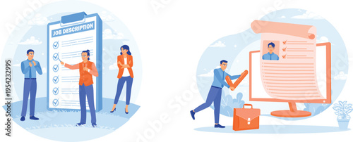 Professional hiring process with job description and candidate selection