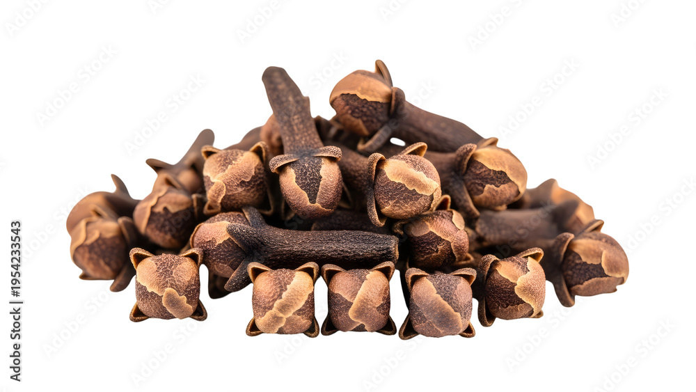 Obraz premium Dried Whole Cloves Spice Pile Isolated On White Background