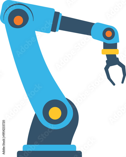 A robotic arm with a claw is positioned on a white background