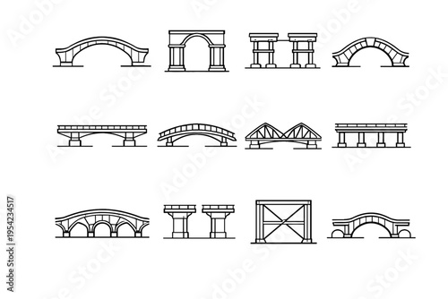 Icon generation uniform beams arc balanced ribs piers span image bridge vector