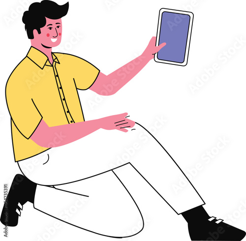Person sitting and using a smartphone while relaxing at home or outdoors