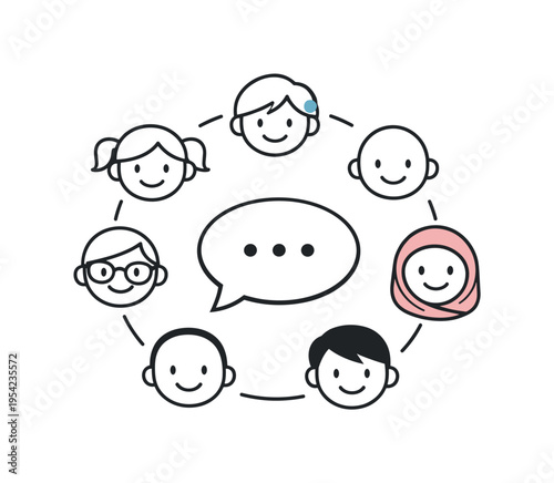 Community engagement and audience segmentation during content platform growth supporting inclusive communication strategies and branding clarity, a circular arrangement of minimal