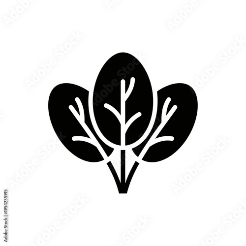Black glyph icon of fresh spinach leaves on a white background, vector illustration of healthy greens