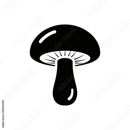 Black silhouette of a mushroom with gills, representing nature and food, ideal for various designs