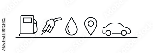 Road travel infrastructure and energy supply services enabling long distance transportation and everyday driving convenience, a gas station fuel pump, a gasoline nozzle, a fuel