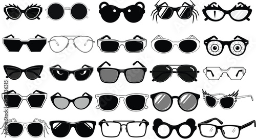 Creative sunglasses collection vector illustration with funky, cartoon, modern, retro, and stylish eyewear designs set bundle