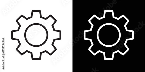 Minimal settings design in a clean black and white stroke style, representing system configuration, preferences, and application controls.