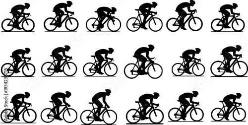high quality race bicyclist silhouette - vector. Transparent background PNG, cutout
