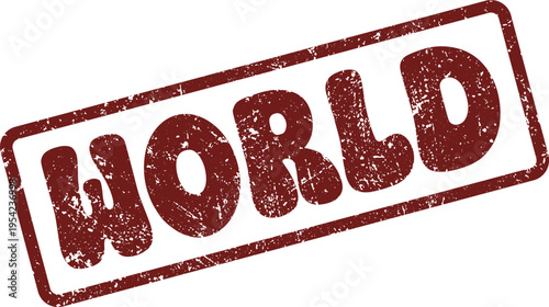 Distressed WORLD text on a textured vintage style rectangular mark