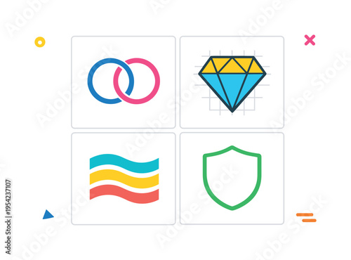 Professional brand system organization and visual consistency planning across corporate communication channels emphasizing modular design thinking and adaptable symbol usage for