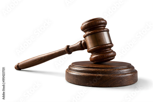 The Gavel's Verdict: A solitary wooden gavel rests on its stand, symbolizing justice, law, and the solemnity of court proceedings.
